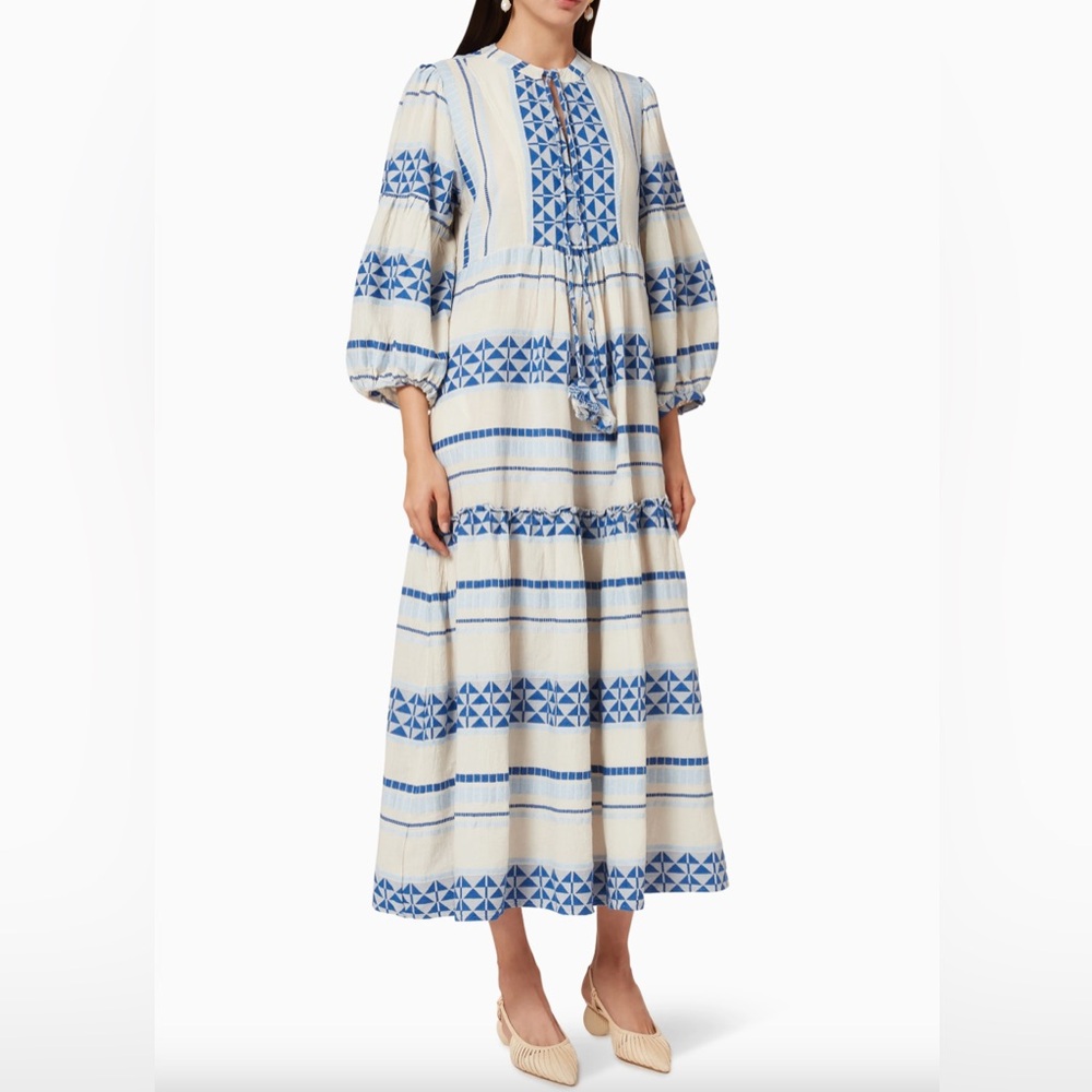 Pearl and Caviar Zakar Blue and White Caftan Dress size M/L